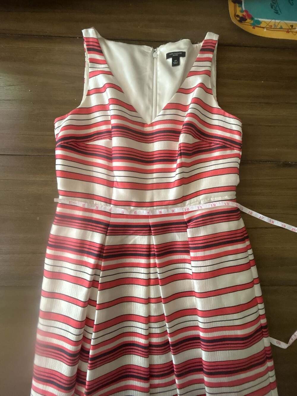 Ann Taylor Petite Coral Striped Sleeveless Fit and Flare Dress - Picture 5 of 7